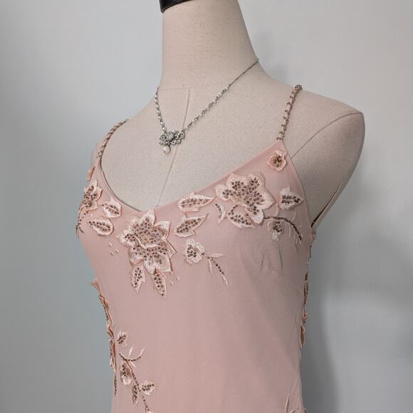 Vintage Sue Wong Prom Dress Maxi Gown 10 Pink Silk Y2K Fairy Bead Floral Nymph - Picture 4 of 16